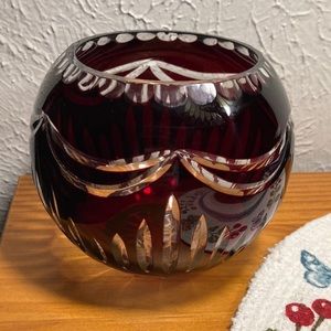 Vintage Beautiful Glass Bohemian Bowl 4 3/4 tall by 4 3/4 wide. Nice rose bowl🌹